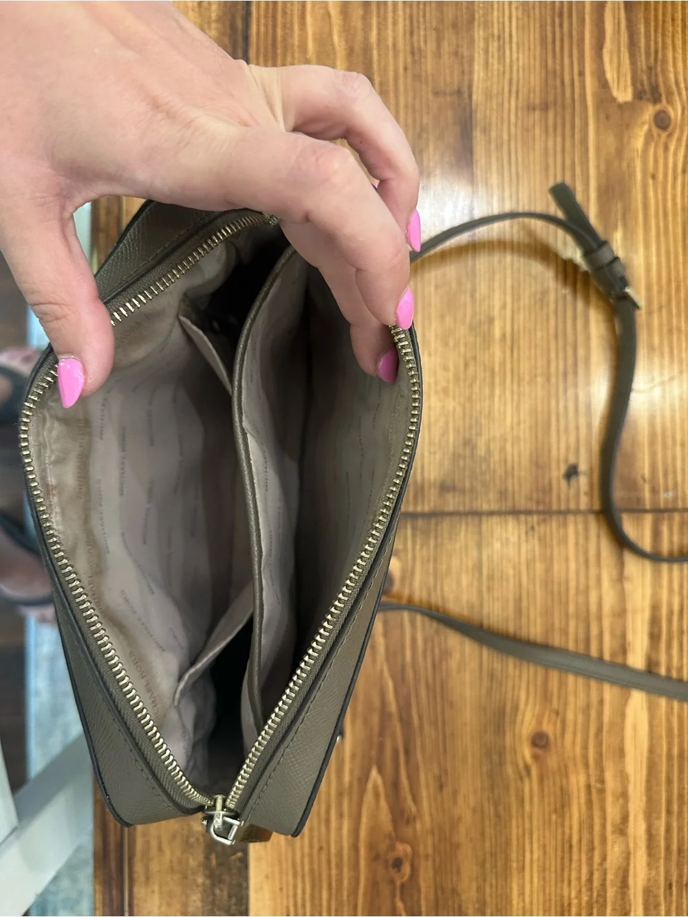 Michael Kors Taupe Leather Crossbody with Chain Accent